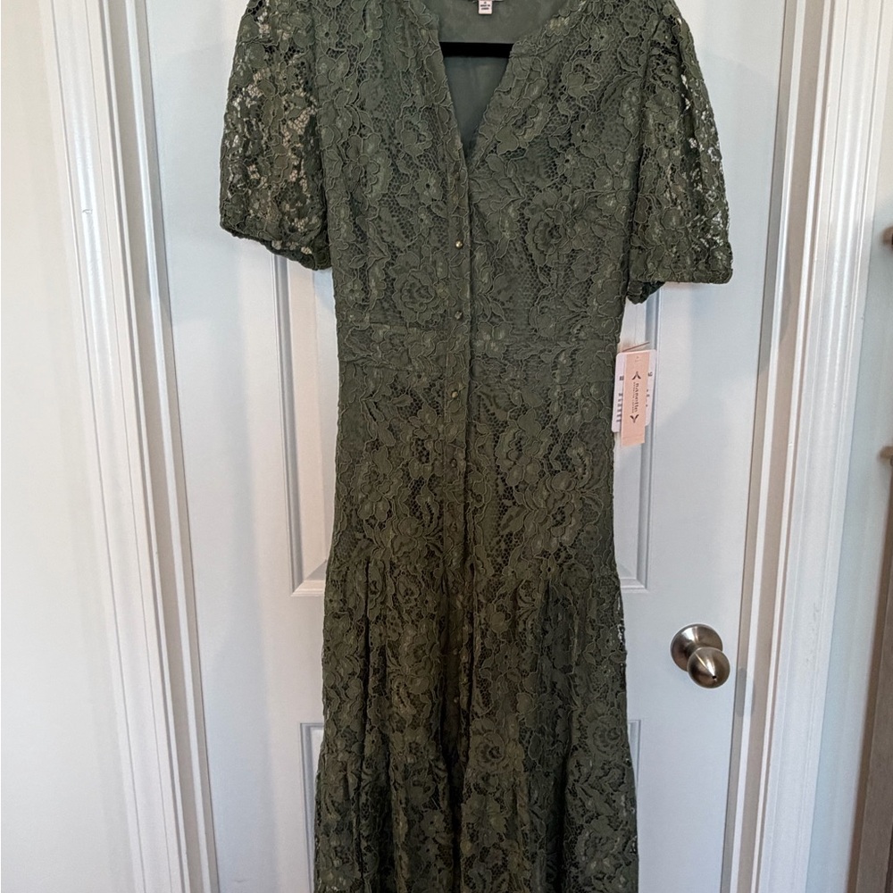 Nanette Lepore Olive Lace Midi Dress